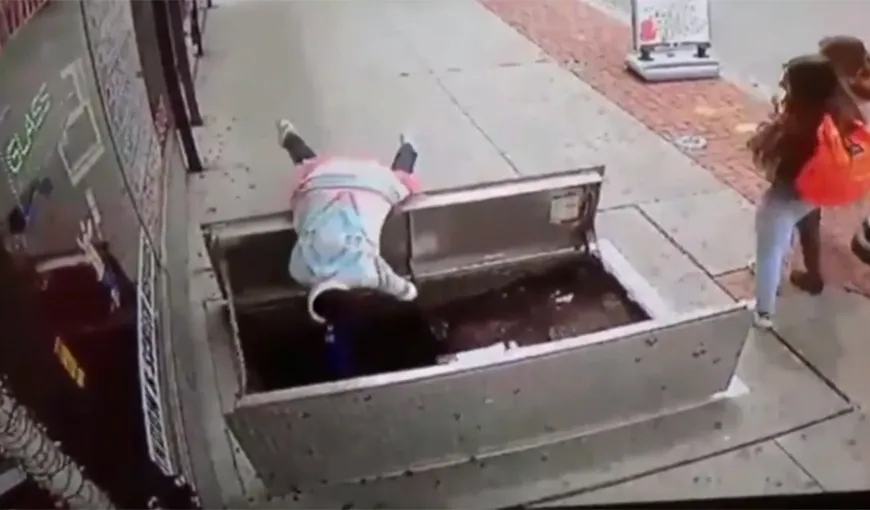 Accident horror, pe trotuar. O femeie distrasă de telefonul mobil a căzut în canalizare VIDEO