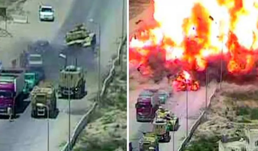 Momentul în care un tanc trece peste o maşină-capcană, plină cu explozibil VIDEO ŞOCANT