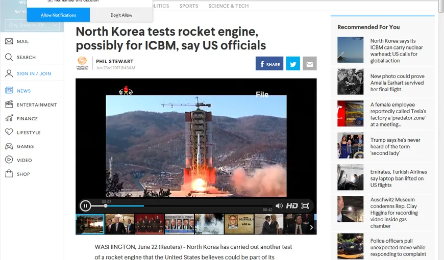 Pentagonul confirmă că racheta balistică trasă de Phenian este un model nou şi este o rachetă intecontinentală