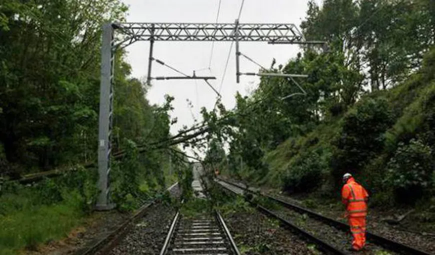 Trafic feroviar blocat între Băile Tuşnad şi Bicsadu Oltului din cauza unor copaci căzuţi pe firele de contact