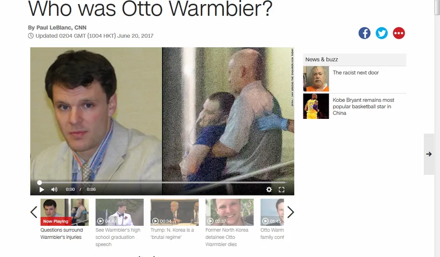 Studentul american Otto Warmbier a fost torturat sistematic de regimul de la Phenian