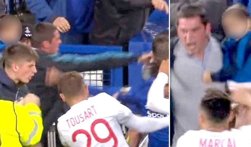 Portarul lui Lyon, lovit de un fan al lui Everton, cu un copil în braţe. Scene incredibile în Liga Europa