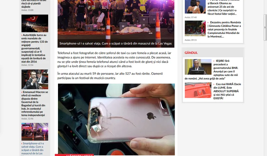 Atac armat în Las Vegas: Smartphone-ul a scăpat-o de la moarte