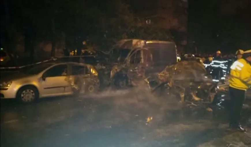 Un mort şi un rănit grav, într-un accident rutier urmat de un incendiu care a cuprins mai multe maşini, în Bucureşti