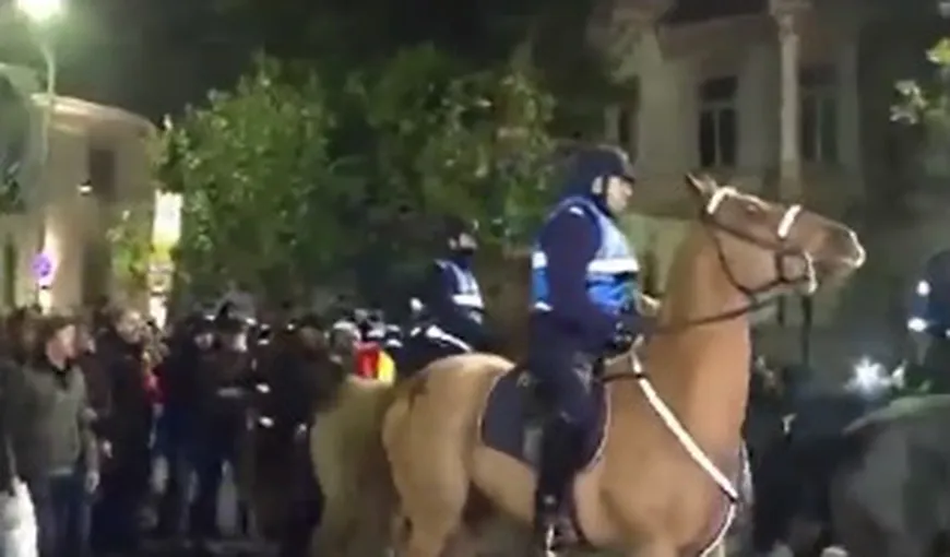 Caii Jandarmeriei, loviţi de protestatari duminică. Se caută agresorii VIDEO