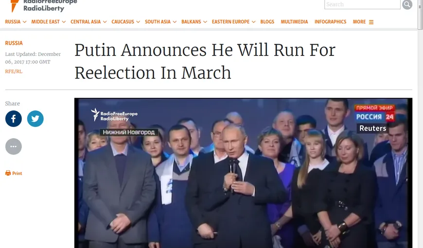 Rusia, bucuroasă, dar şi decepţionată după ce Putin a anunţat că va candida pentru un nou mandat prezidenţial