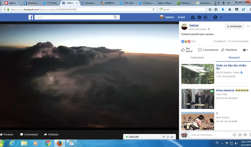 Imagini extraordinare, o furtună văzută din avion. Filmarea a fost făcută din cursa Tarom, Bucureşti-Larnaca VIDEO