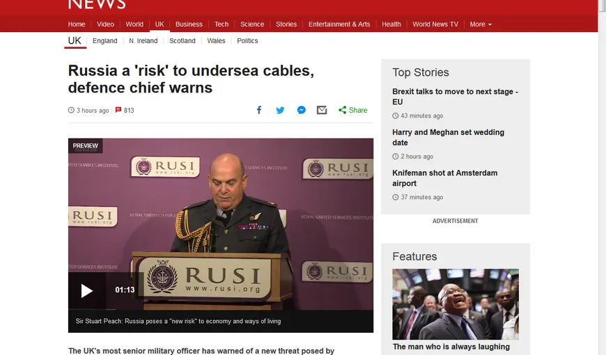 Armata britanică avertizează: Rusia poate distruge cabluri submarine de telecomunicaţii. Consecinţe catastrofale