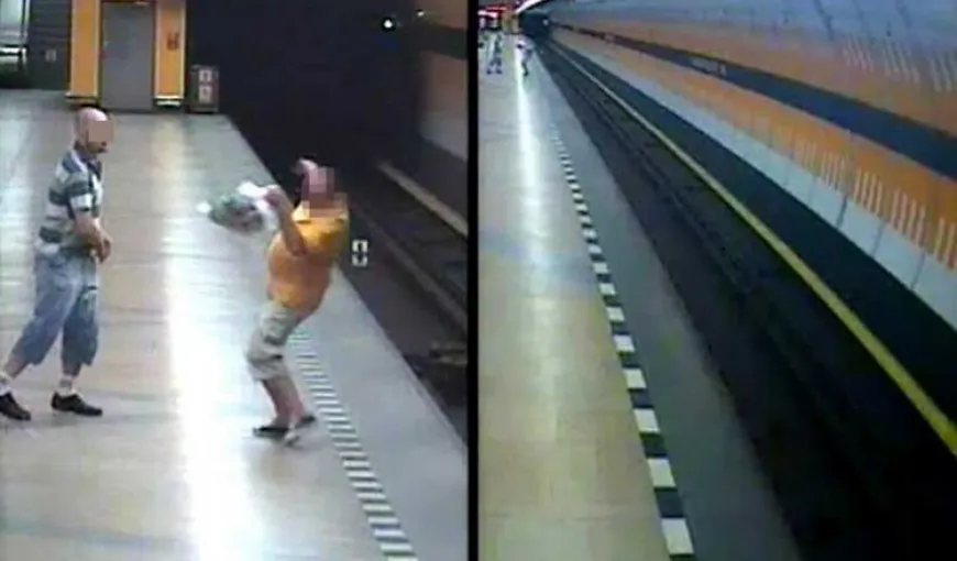 Un tânăr cu probleme psihice a împins un bătrân pe şinele metroului