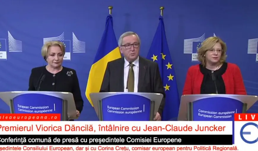 Jean Claude Juncker: „Nu ştiu unde pleacă toată lumea, e al cincilea premier pe care-l primesc”. Viorica Dăncilă: „Să ni se ridice MCV”