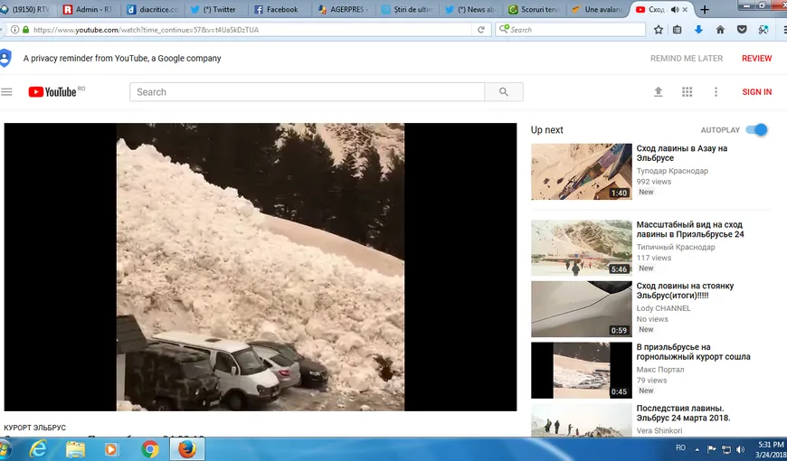 Avalanşă spectaculoasă în Caucaz. 15 maşini au fost înghiţite de zăpadă VIDEO