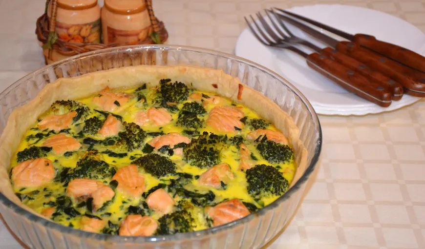 Quiche cu somon, broccoli şi spanac