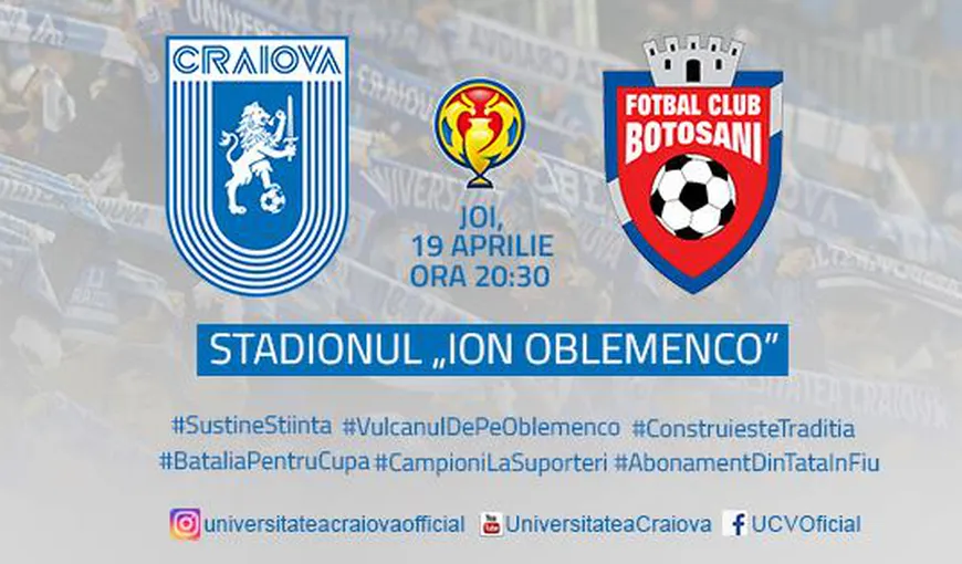 CSU Craiova – FC Botoşani 5-1 în prima manşă din semifinalele Cupei României VIDEO