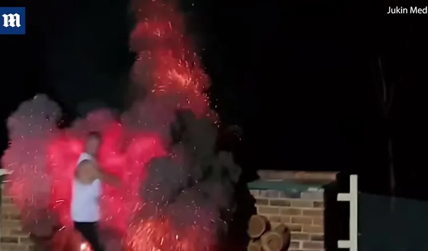Bărbat înghiţit de flăcările unui grătar VIDEO