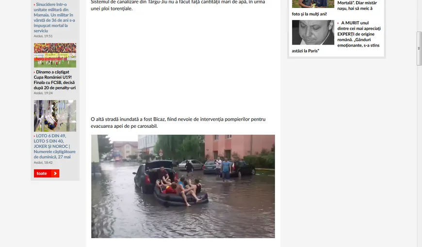 Bucurie insolită: Mai mulţi tineri s-au plimbat cu salteaua pneumatică pe străzile inundate din Târgu-Jiu VIDEO