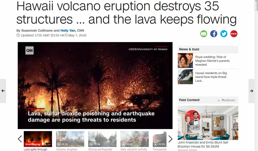 Vulcanul Kilauea din Hawaii a erupt spectaculos. Zeci de locuinţe au fost distruse VIDEO