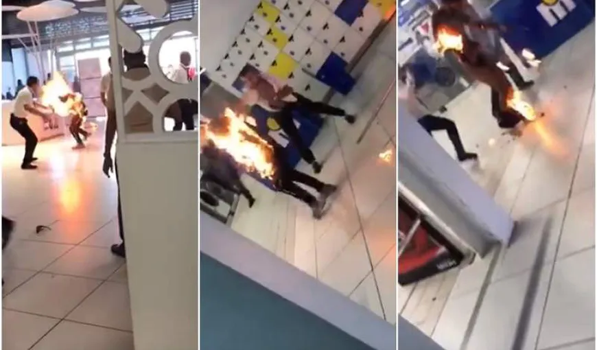 Imagini şocante la mall. Un bărbat a luat foc de la un smartphone încărcat la o baterie externă VIDEO ŞOCANT
