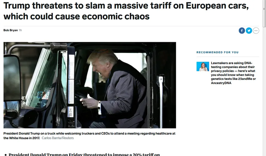 Donald Trump vrea să pună TARIFE VAMALE de 20% pe importurile de automobile din blocul comunitar european