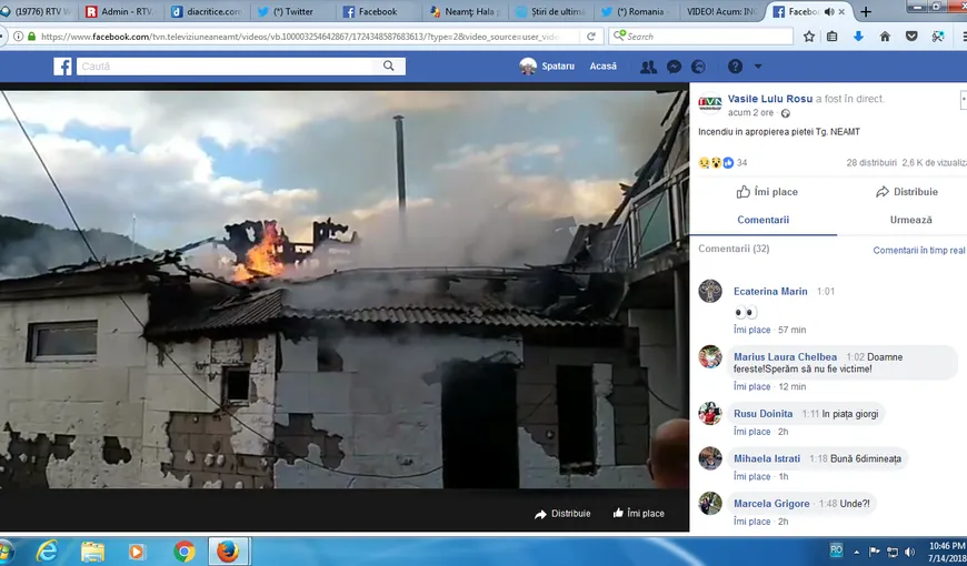 Hala pieţei din Târgu Neamţ, distrusă de un incendiu. O femeie a făcut atac de panică VIDEO