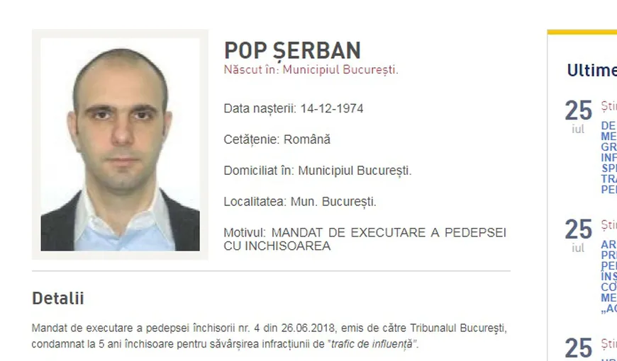 Şerban Pop, fost preşedinte ANAF, condamnat definitiv la 5 ani de închisoare în dosarul Alinei Bica, a fost prins în Italia