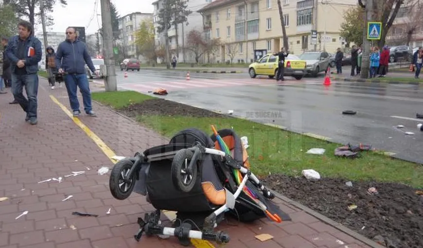 O femeie şi copilul ei de aproape 2 ani, spulberaţi de o maşină pe o trecere de pietoni în Suceava. Femeia a murit UPDATE