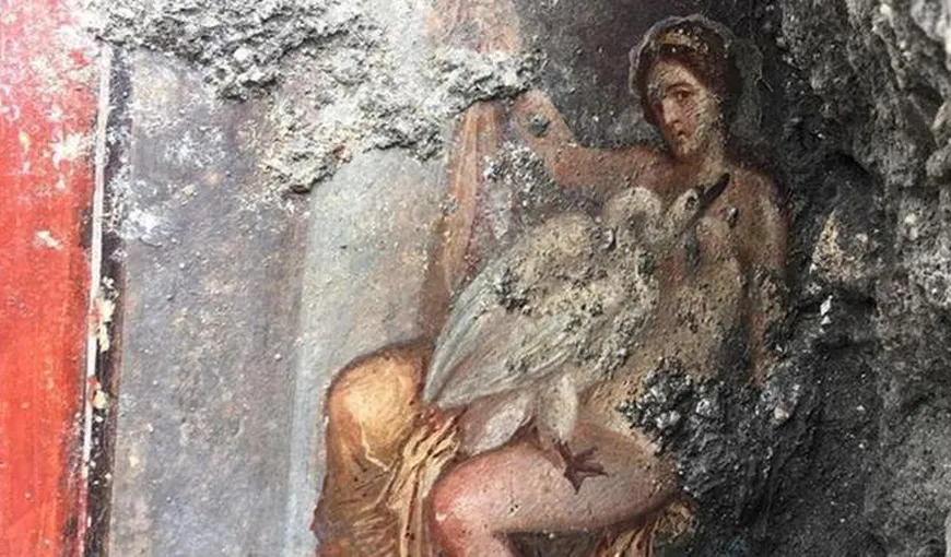 O frescă reprezentând tema mitologică Leda şi lebăda, descoperită la Pompei