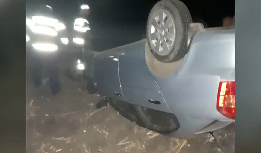 Accident grav în Teleorman. Un tânăr s-a răsturnat cu maşina VIDEO