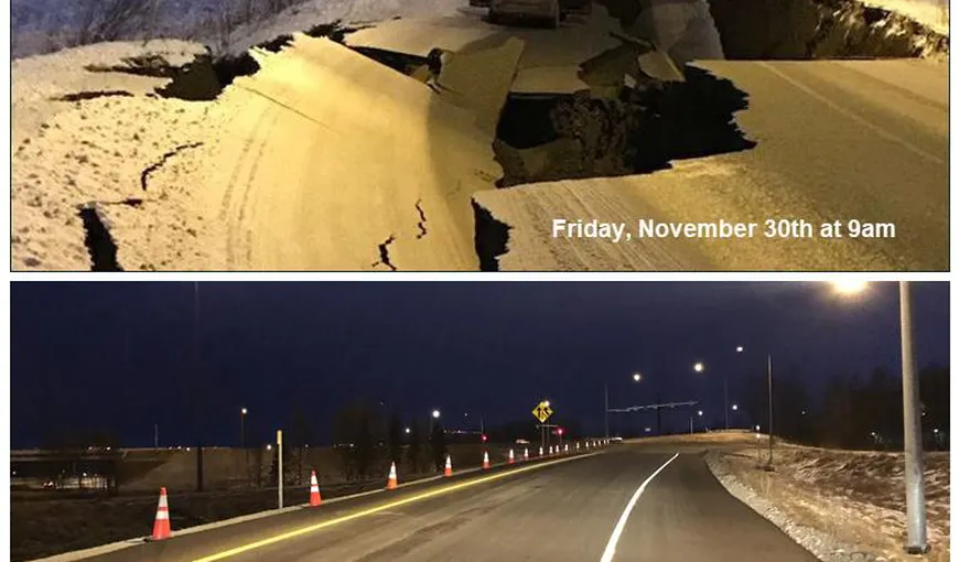 O şosea devastată de cutremur în Alaska, reparată în 4 ZILE. Postarea virală de pe internet: înainte şi după FOTO