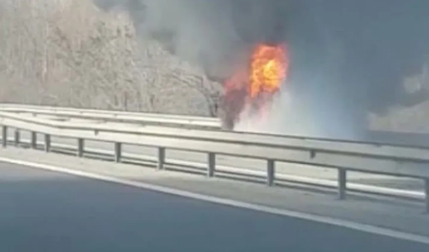 Incendiu pe Autostrada A1 Bucureşti – Piteşti