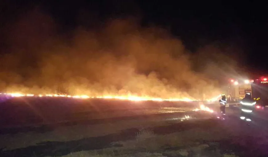 Incendiu de vegetaţie uscată în Buzău: patru sute de hectare, cuprinse de flăcări