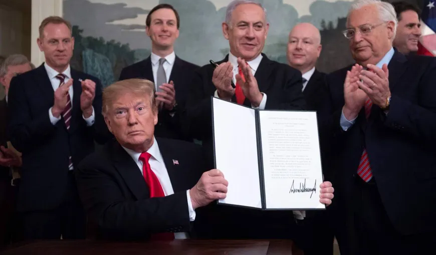 Trump şi Netanyahu au semnat decretul de recunoaştere asupra Înălţimilor Golan