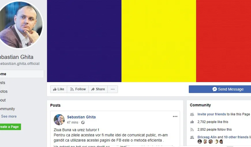 Sebastian Ghiţă pe facebook: „Romania are nevoie de o Alianţă Naţională”