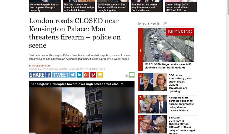 Atac în apropiere de Palatul Kensington. Un bărbat înarmat ameninţă oamenii. Poliţia s-a mobilizat de urgenţă