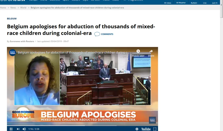 Belgia îşi cere scuze pentru „nedreptăţile” suferite de copiii metişi născuţi în Africa