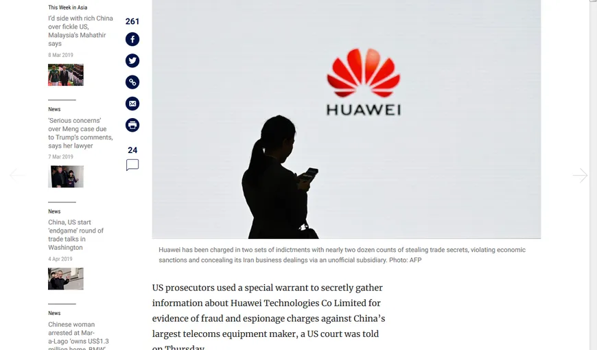Adevărul iese la iveală: SUA au supravegheat în secret compania Huawei