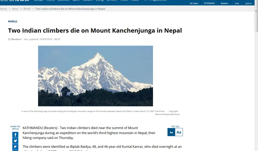 Doi alpinişti au murit în Nepal, în timpul unei expediţii pe cel de-al treilea cel mai înalt munte din lume