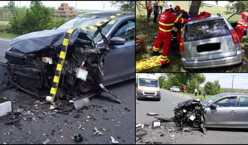Accident cumplit în Arad: sunt 4 victime, după ce două maşini s-au făcut praf