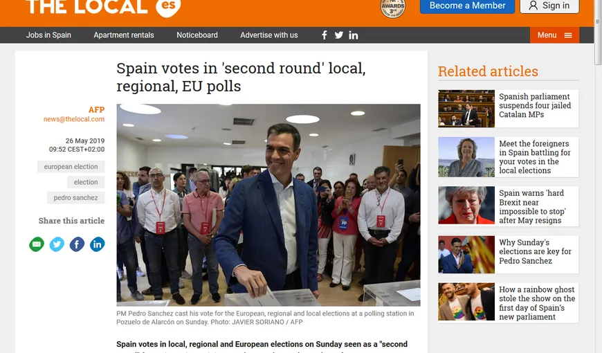 Spania votează în al doilea tur, în alegerile europene, municipale şi regionale