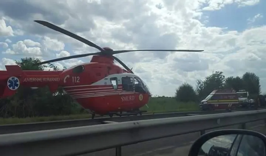 Carambol pe Autostrada Bucureşti – Piteşti. Traficul, blocat pentru ca o persoană rănită să poată fi preluată de elicopterul SMURD