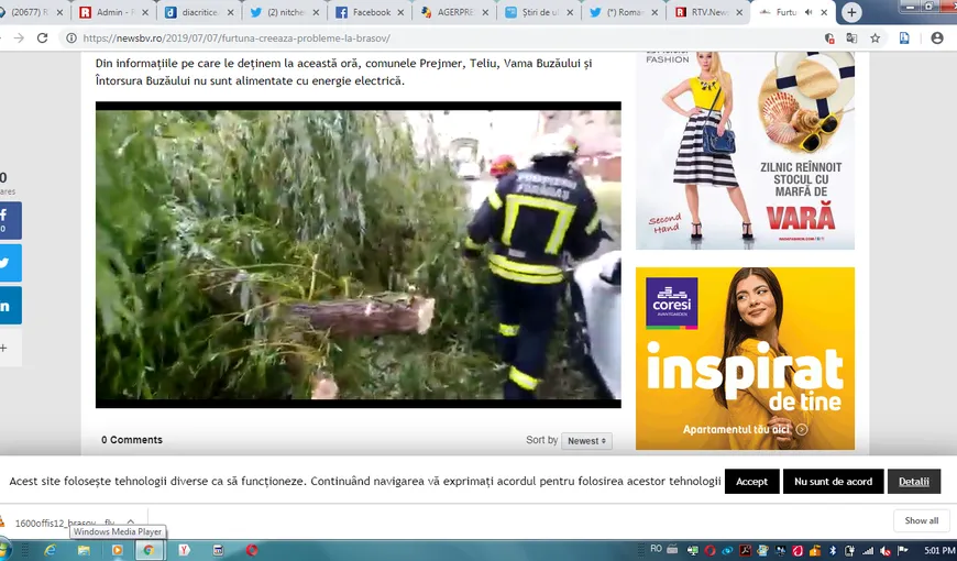 Furtună puternică în Braşov, copacii au distrus mai multe maşini. Unele localităţi au rămas fără curent electric VIDEO