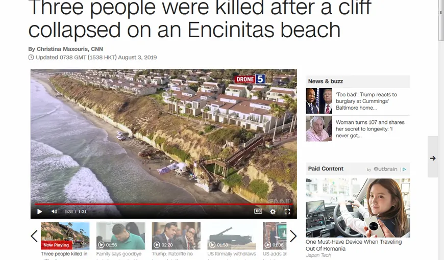 Faleza unei plaje a cedat pe neaşteptate şi s-a prăbuşit. Cel puţin trei persoane au murit
