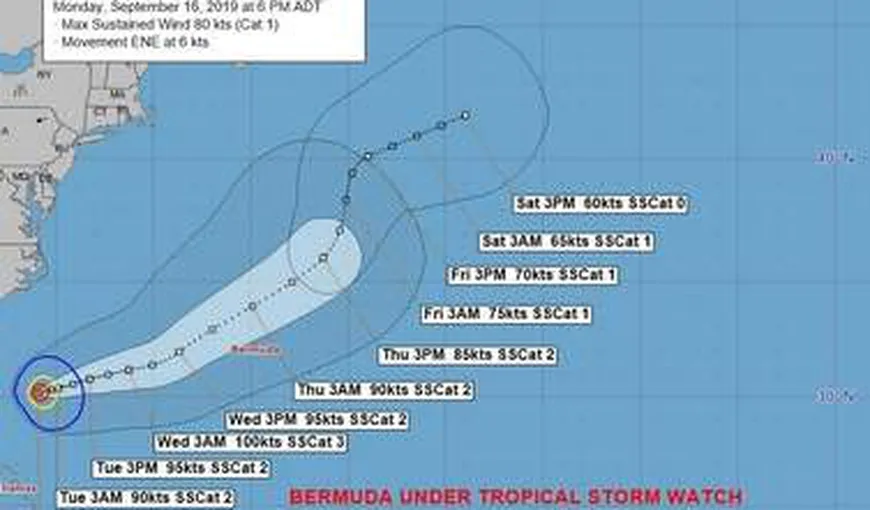Un nou uragan loveşte Bermudele. „Humberto” va sufla cu viteze între 150 şi 178 kilometri pe oră