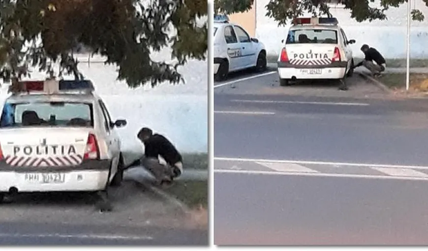 Un bărbat a fost fotografiat în timp ce dezumfla roţile maşinilor de poliţie
