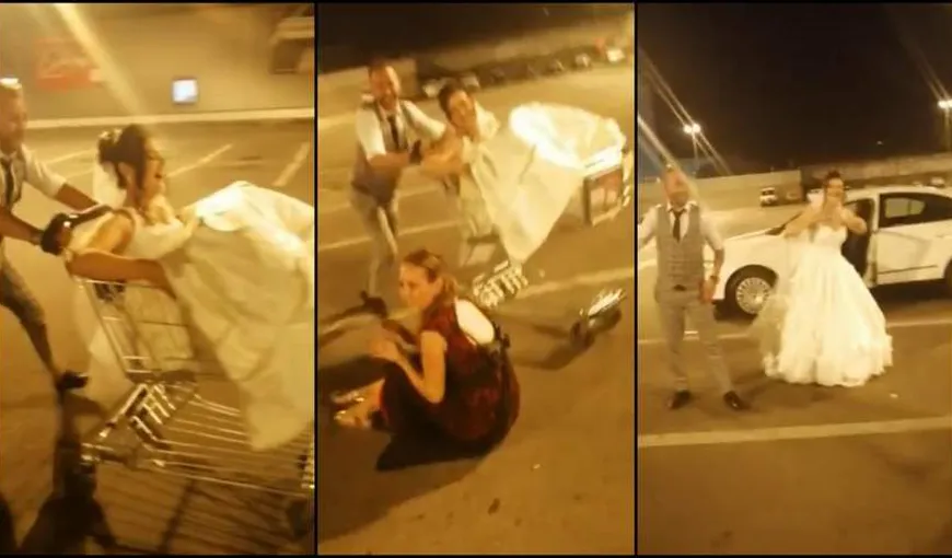 Cum se fură mireasa cu căruciorul de supermarket la Câmpina VIDEO