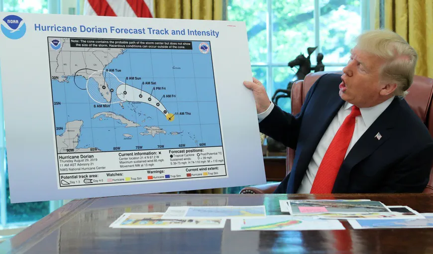 Uraganul Dorian: Preşedintele Donald Trump a prezentat o hartă modificată, veche de o săptămână în care a inclus şi Alabama