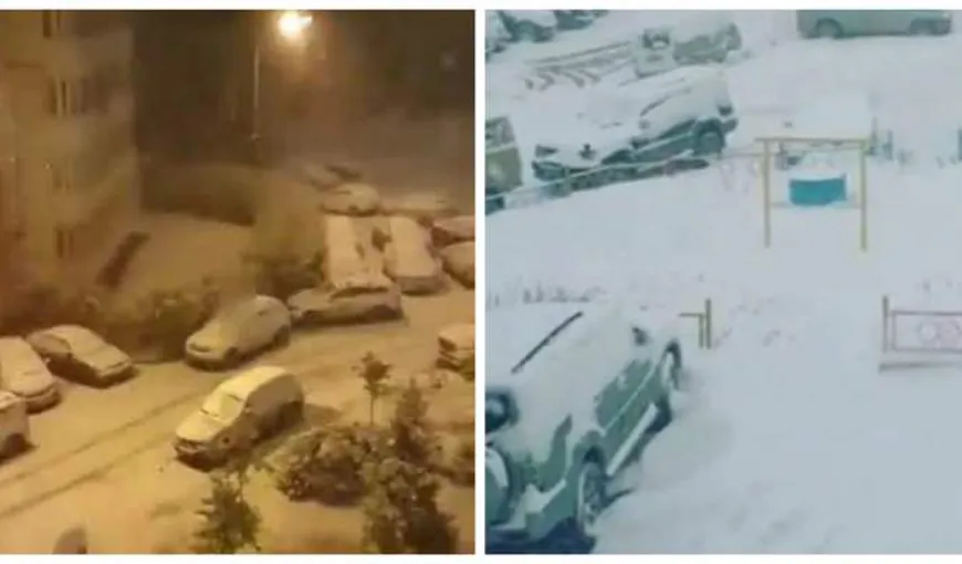 Oraşul în care a nins, încă din septembrie. Localnicii s-au trezit cu maşinile pline de zăpadă.  „E semn că iarna va fi lungă”