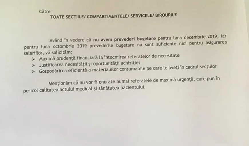 Situaţie alarmantă la Spitalul de Urgenţă Cluj! Nu mai sunt bani de salarii, iar în salile de operaţie nu mai e nici măcar dezinfectant