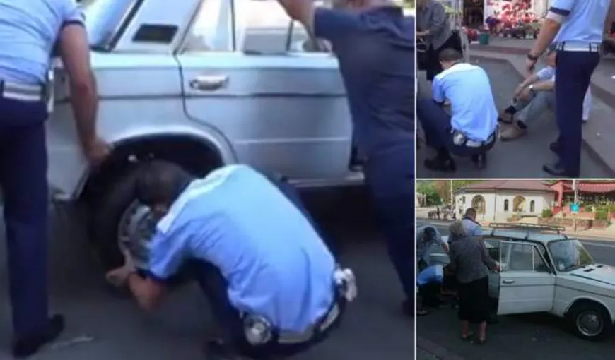 Doi poliţişti, eroi pe facebook după ce au ajutat un bătrânel să facă o pană. „Felicitari!” VIDEO