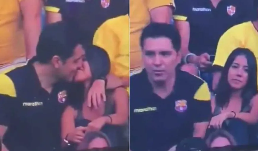 Surprins de camere pe stadion, în timp ce îşi sărută amanta. „Mi-aţi distrus relaţia, ce mai vreţi?”, reacţia bărbatului infidel VIDEO