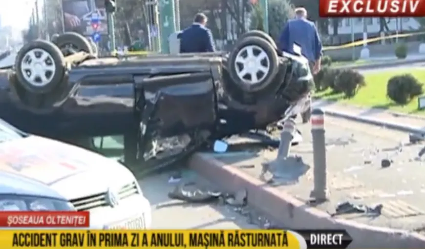 Accident grav în Bucureşti. Un şofer care circula regulamentar a fost răsturnat cu maşina